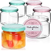 com-four® 6x Tarros de Cristal para Conservas con Tapa de Rosca&quot-Made with love&quot- - TO Ø 82 mm - 260 ml